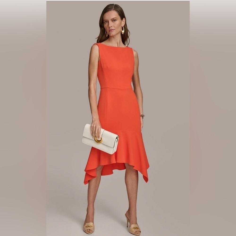 NWT Donna Karan New York Size 14 Boat-Neck Sleeveless Ruffled-Hem Sheath Dress‎